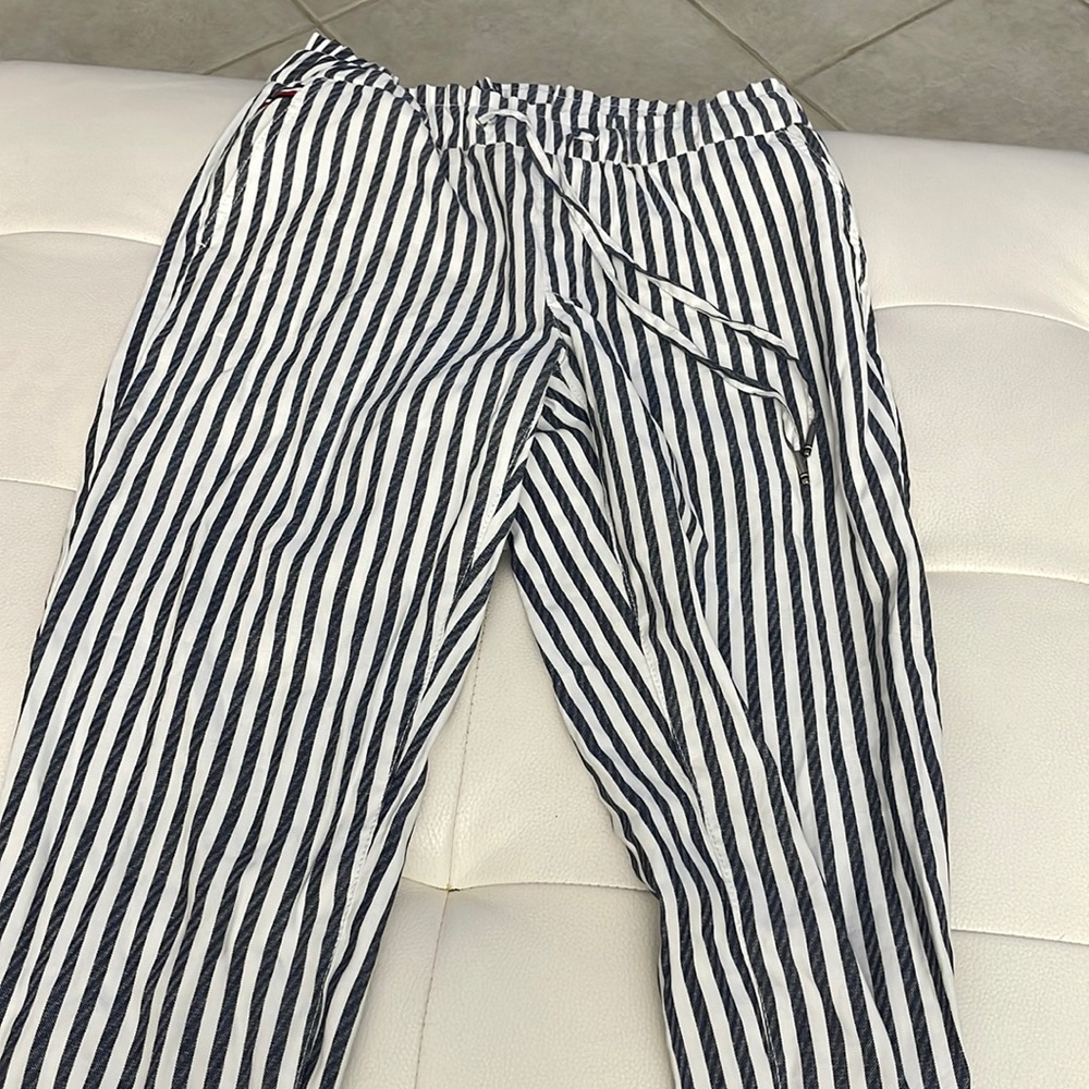 White and Navy Striped pants